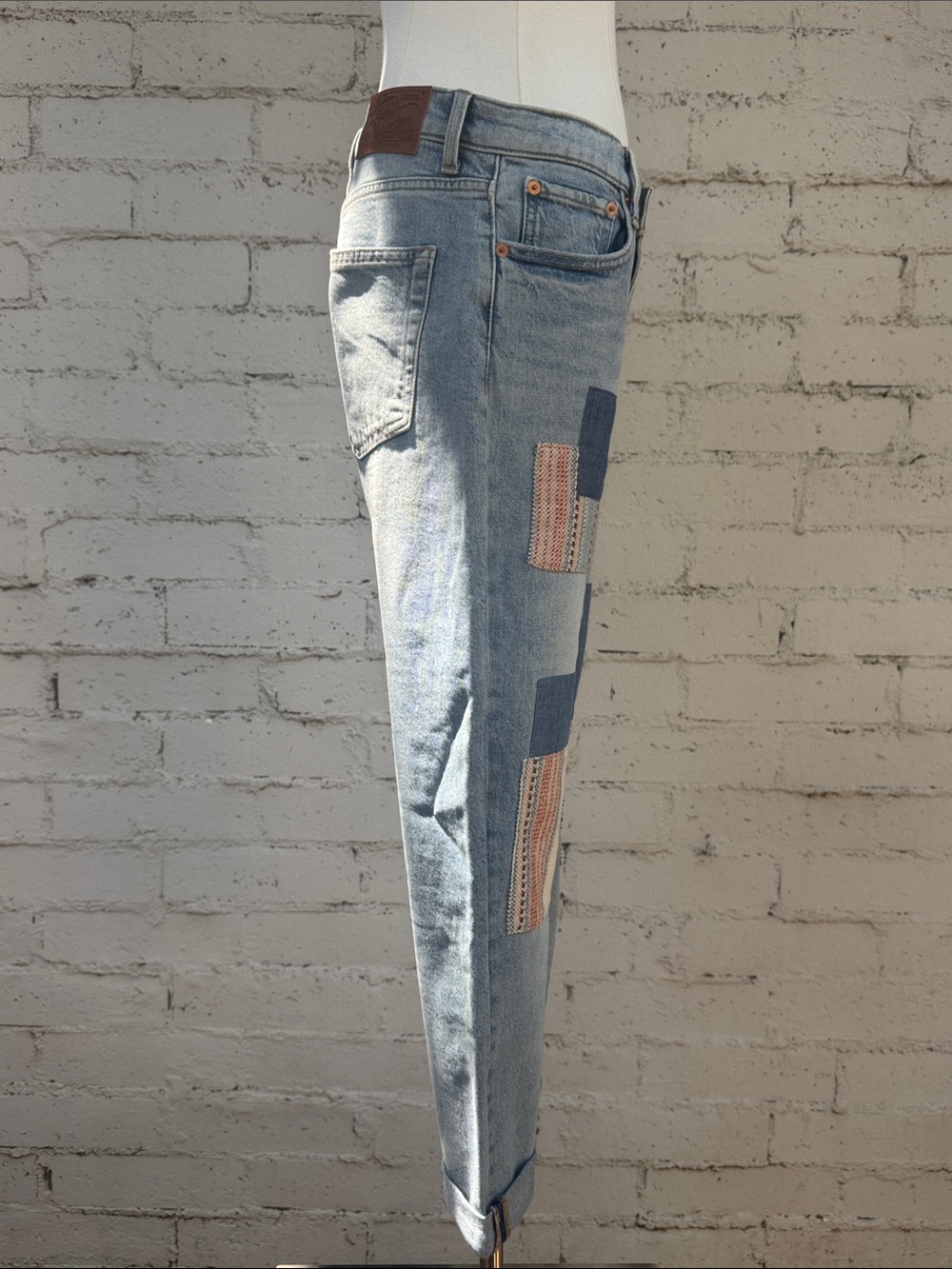 Lucky Legend Boyfriend Mid Rise Relaxed Straight Jeans Patchwork Size 26 - Picture 6 of 16